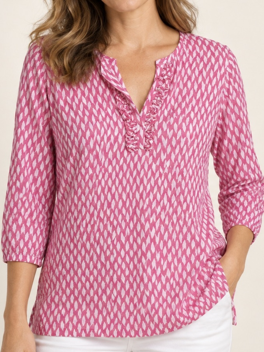 J. McLaughlin Geometric Cotton Tunic Top Sz. XS